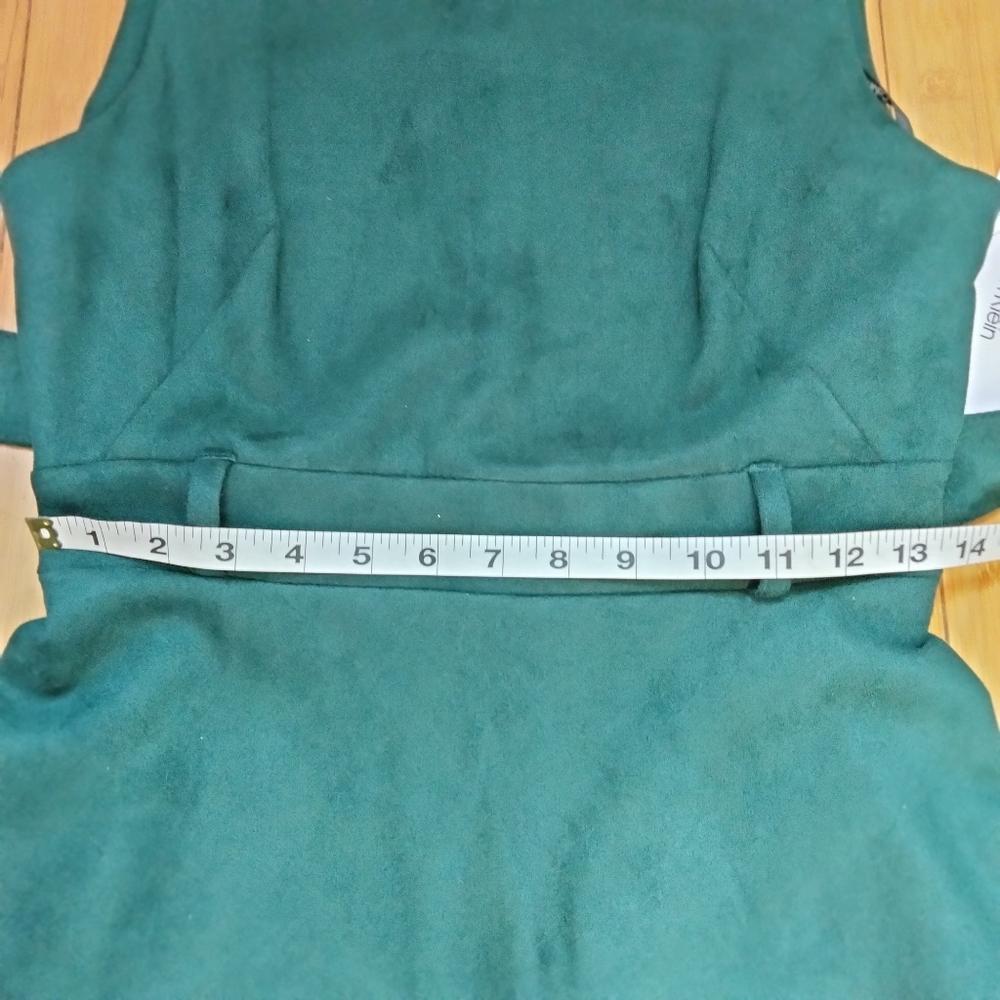 Calvin Klein NWT Faux Suede Green Midi Dress Size 8 A-Line Sleeveless Belted - Picture 14 of 15